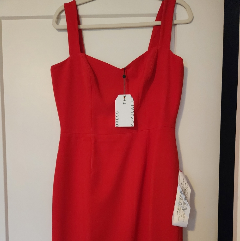 NWT Dress The Population Nicole Red Bodycon Midi Dress Size L - Picture 4 of 6